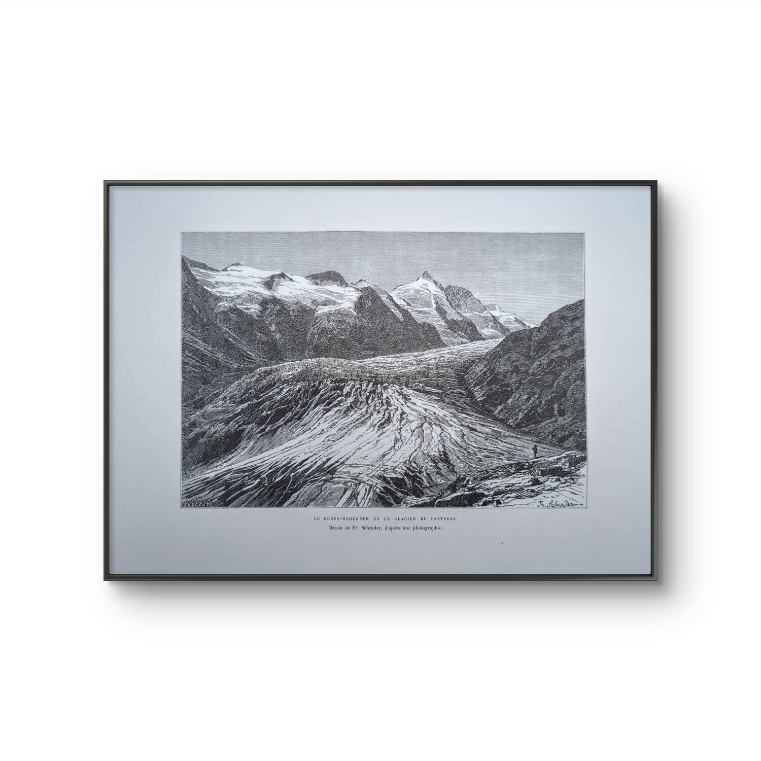 Pasterze and Grossglockner, Austria, printed illustration from 1878.