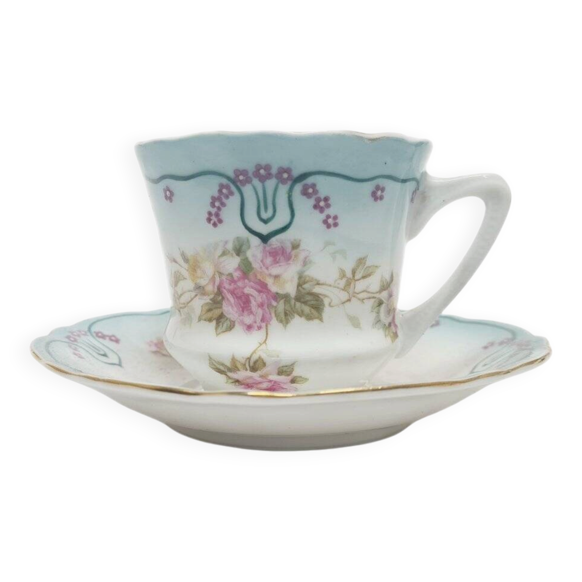Tasse à café et soucoupe Art Nouveau de Tielsch, Pologne, années 1950, ensemble de 2