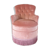 Fauteuil crapaud ancien en velours rose