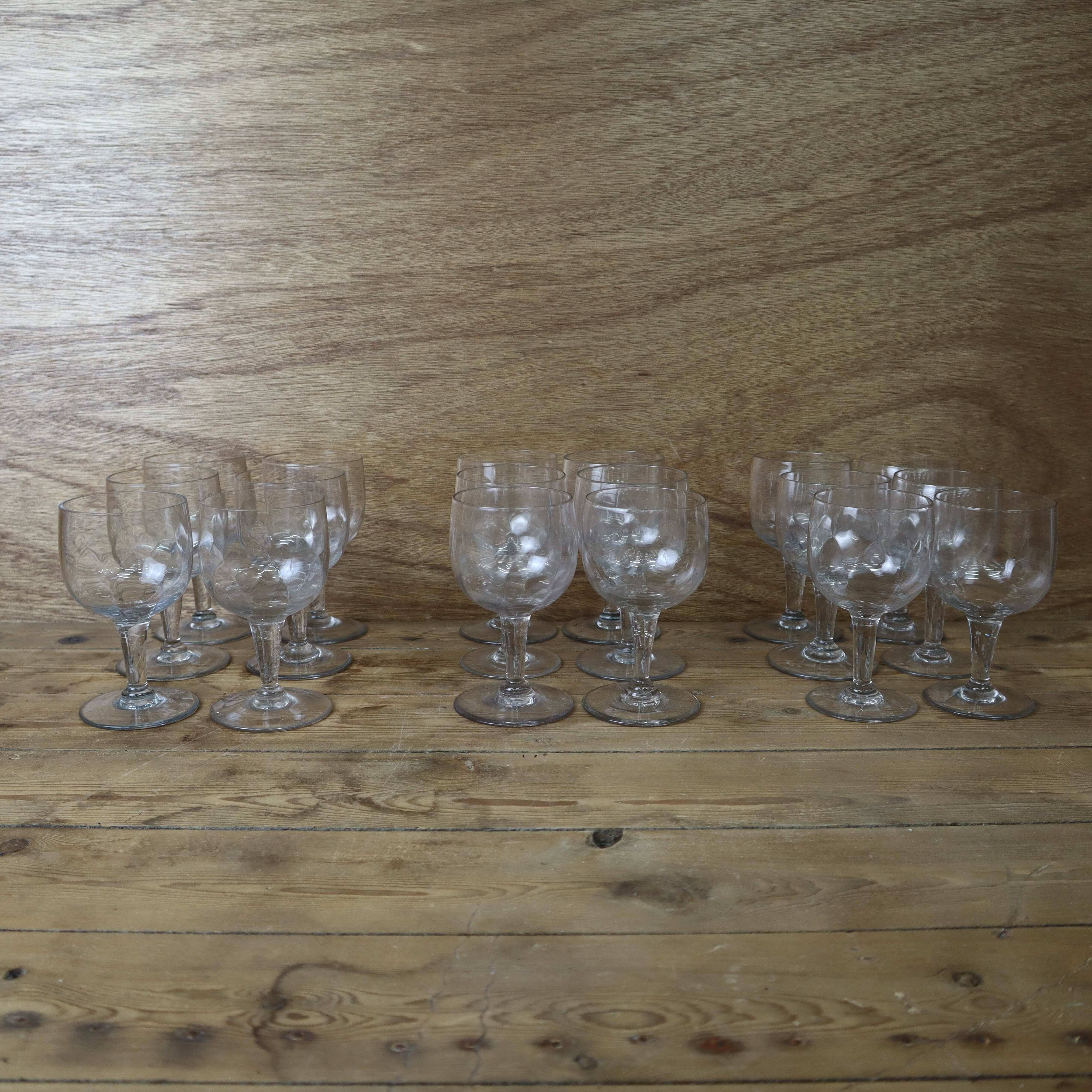6 Antique Hand Blown Clear Faceted Red Wine Glasses 50's
