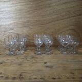 6 verres à vin à pied soufflés main transparent, 1950