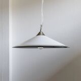 Grand plafonnier vintage en verre de Murano blanc avec bord noir et support en acier inoxydable – lampe suspendue italienne des années 1970