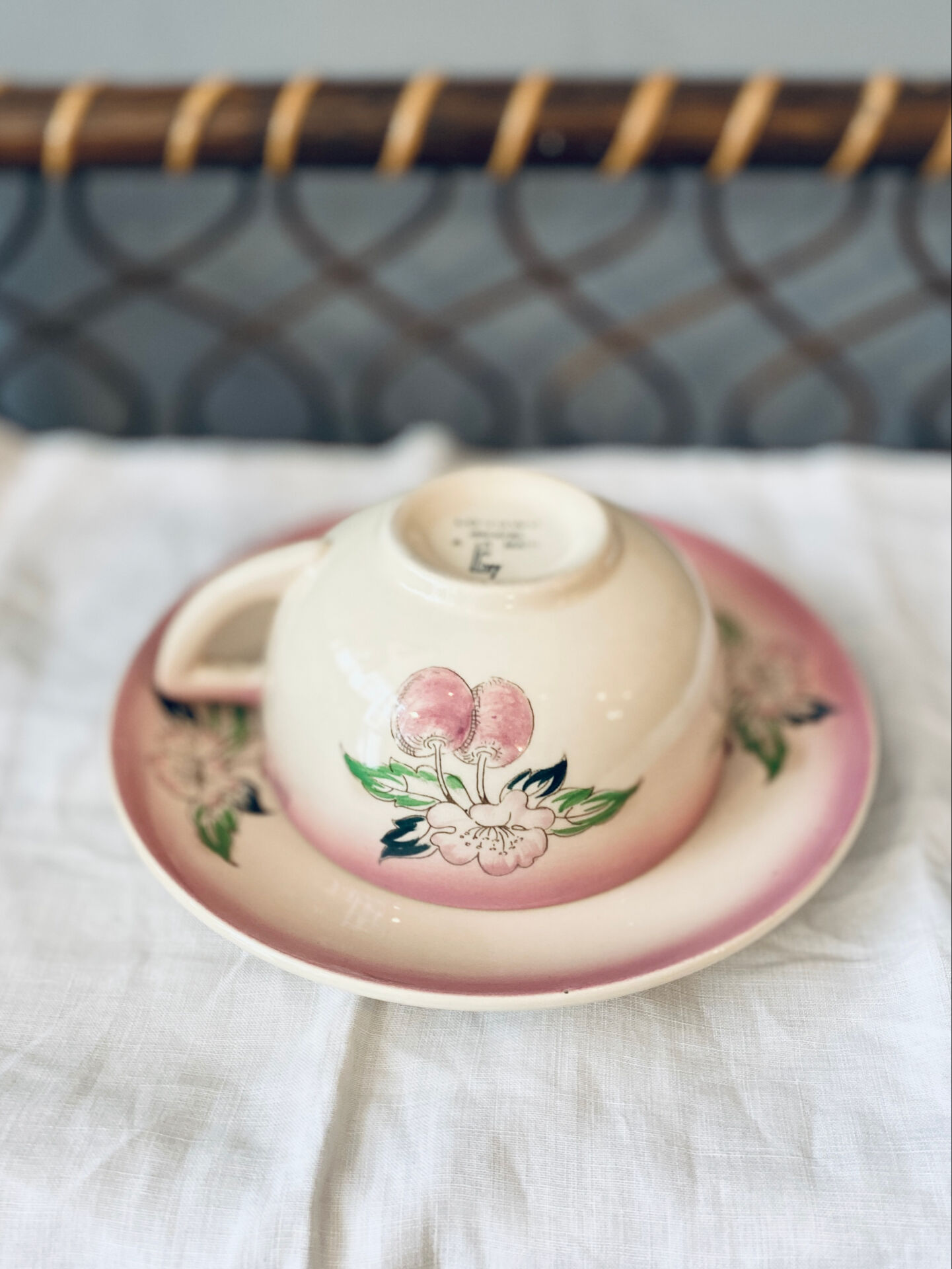 Two breakfast cups Longwy cherry design