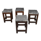 Tabourets vintage en pierre et bois x 4
