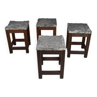 Tabourets vintage en pierre et bois x 4
