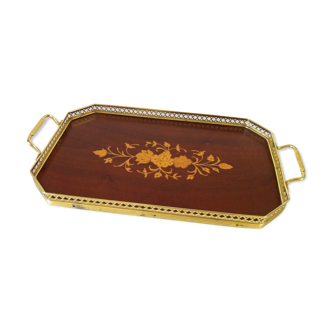 Old marquetry tray and gilded brass