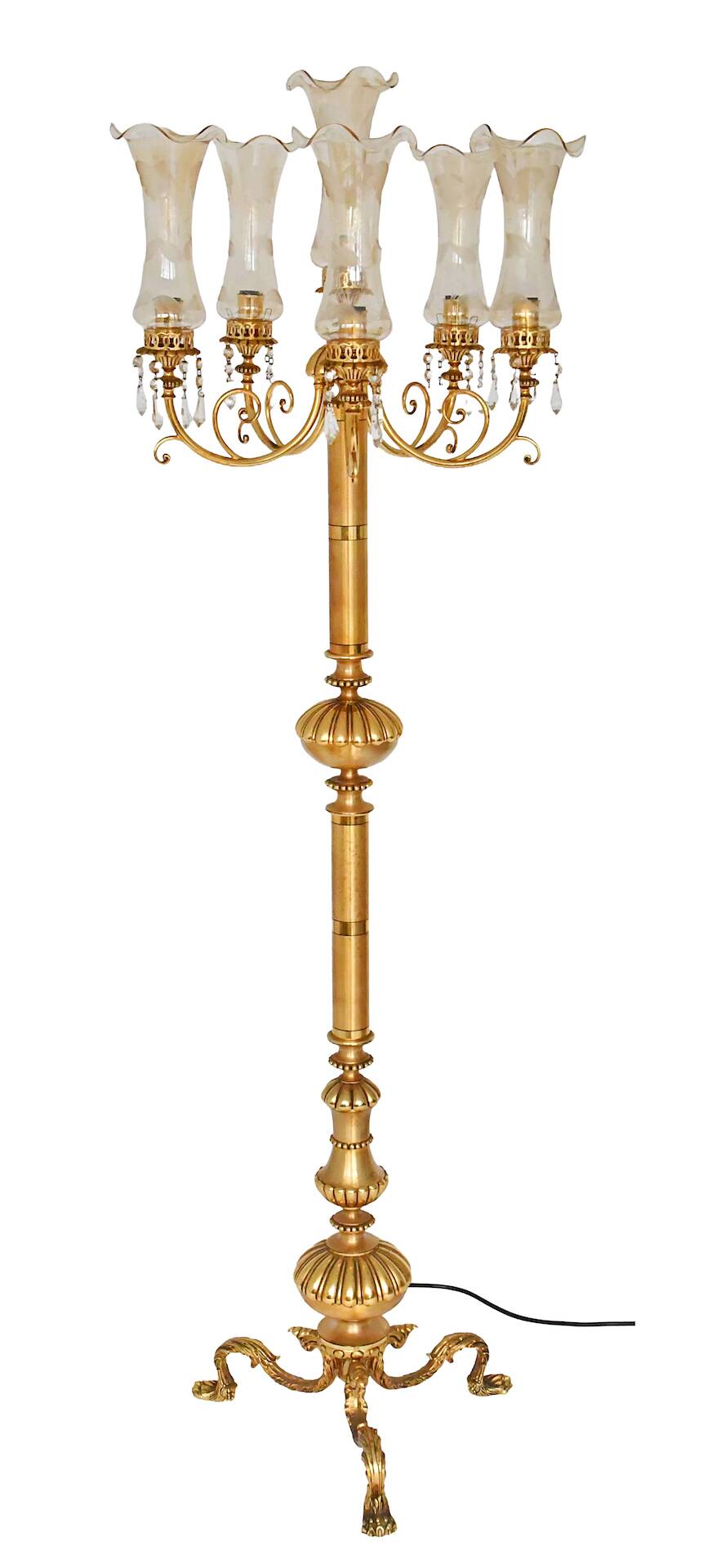 Bronze and gilded brass floor lamp with six lights