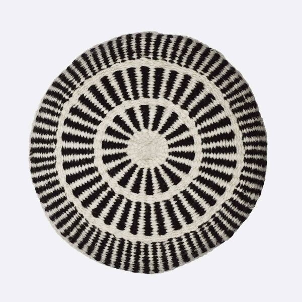Coussin rond en laine à motifs blanc