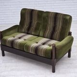 1970s, Scandinavian 2-seater sofa, green furniture velour, beech wood.