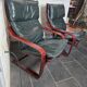 Pair of Scandinavian armchairs in leather and curved wood