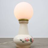 Mid-century Italian Floral Table Lamp in Ceramic and Opaline