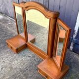 Coiffeuse en bois et miroir triptyque