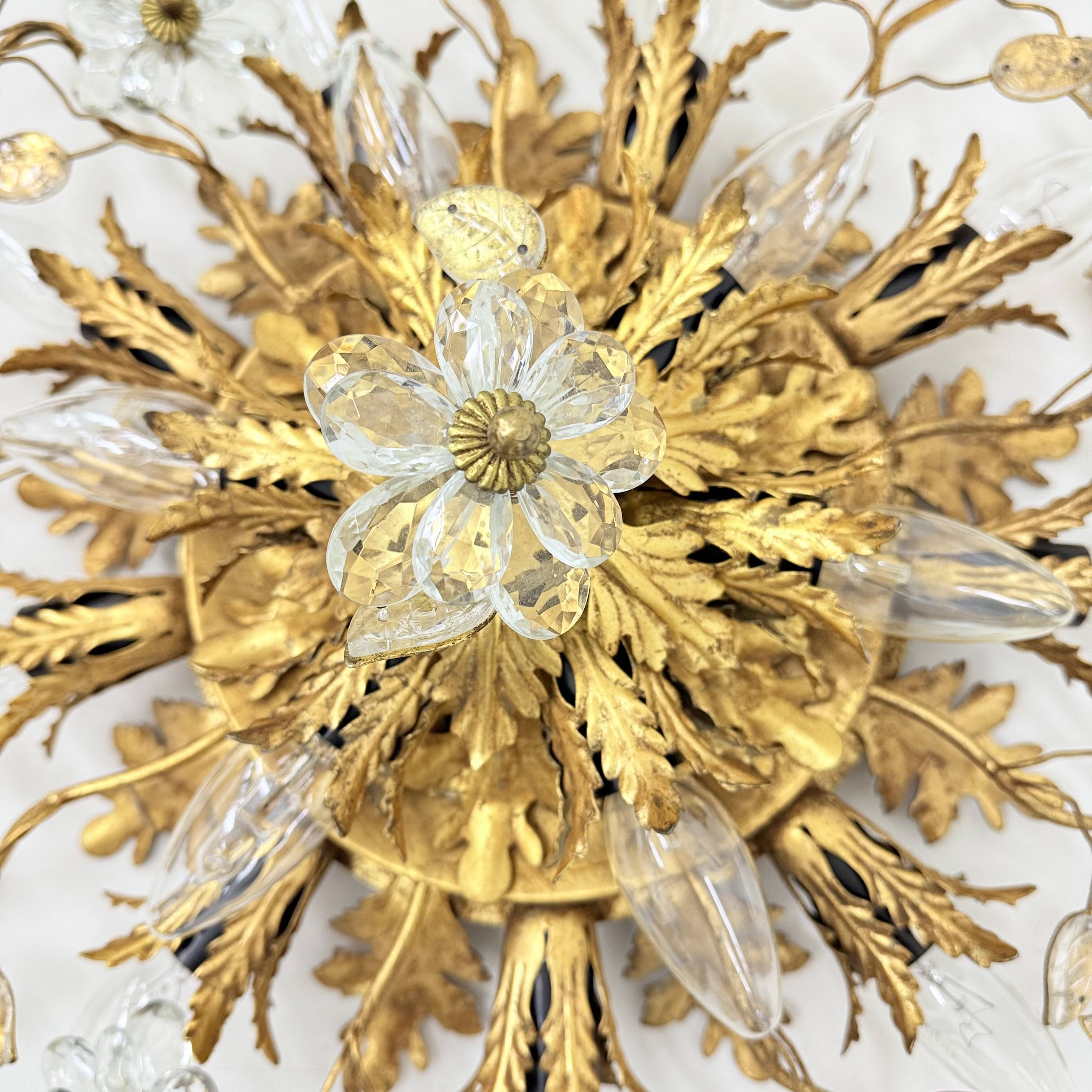 Gold-Plated Metal & Murano Crystal Flowers Flush Mount from Banci Firenze
