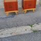 Pair of vintage wooden bedside tables 2 tones