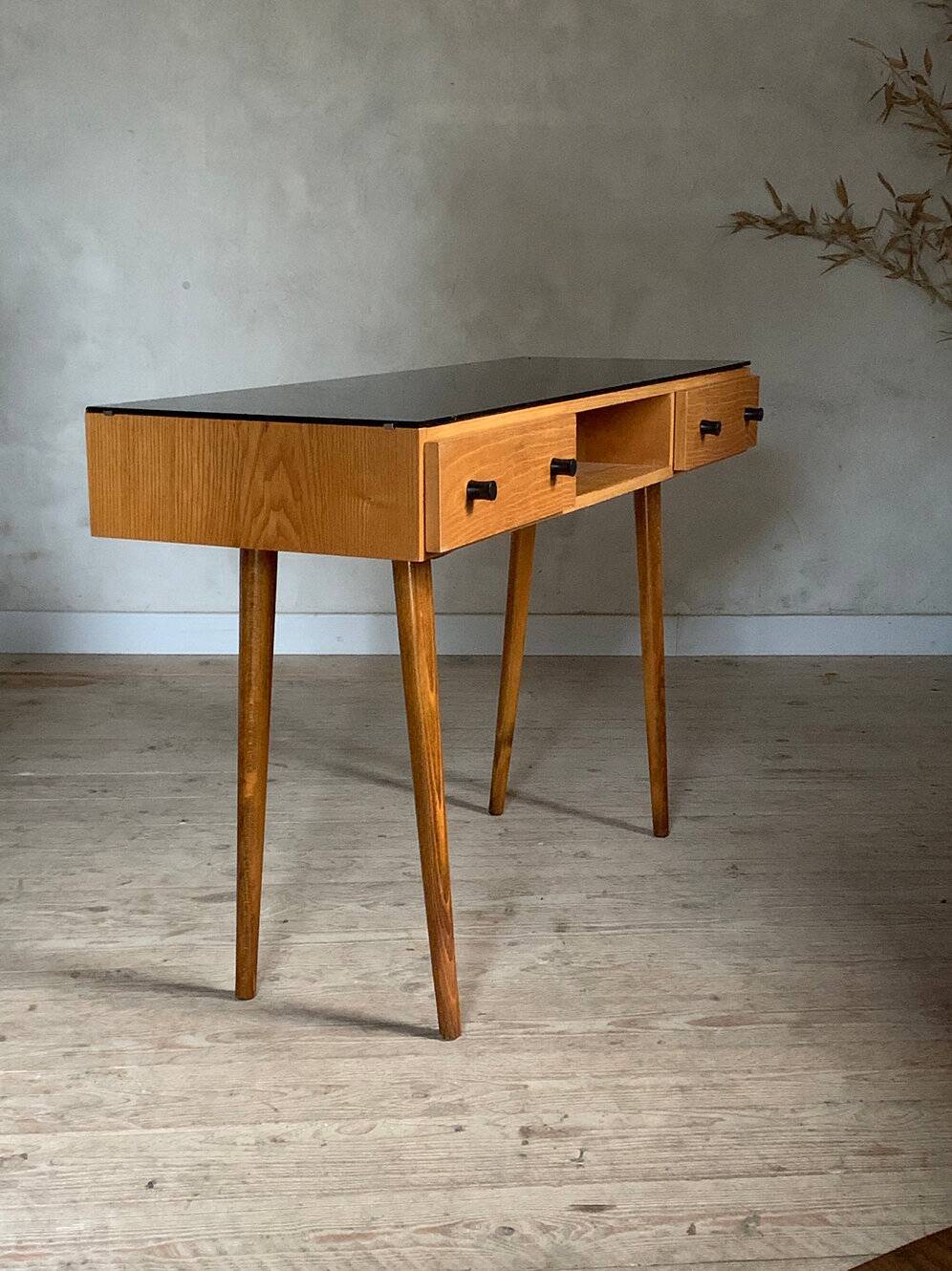 Vintage oak compass leg desk