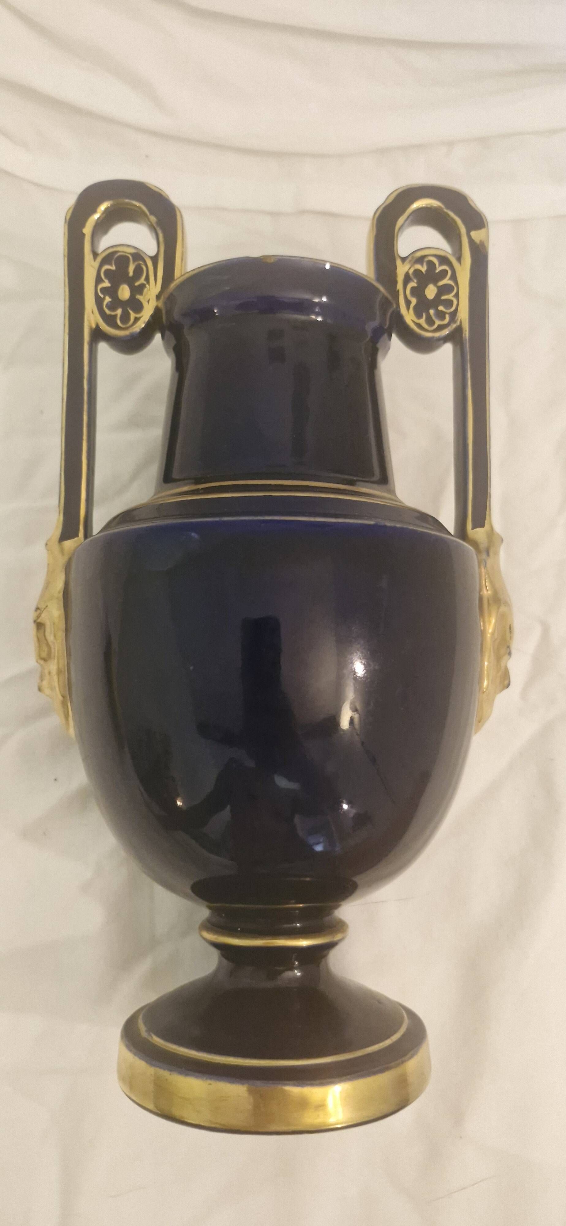 Cobalt blue and gold amphora vase