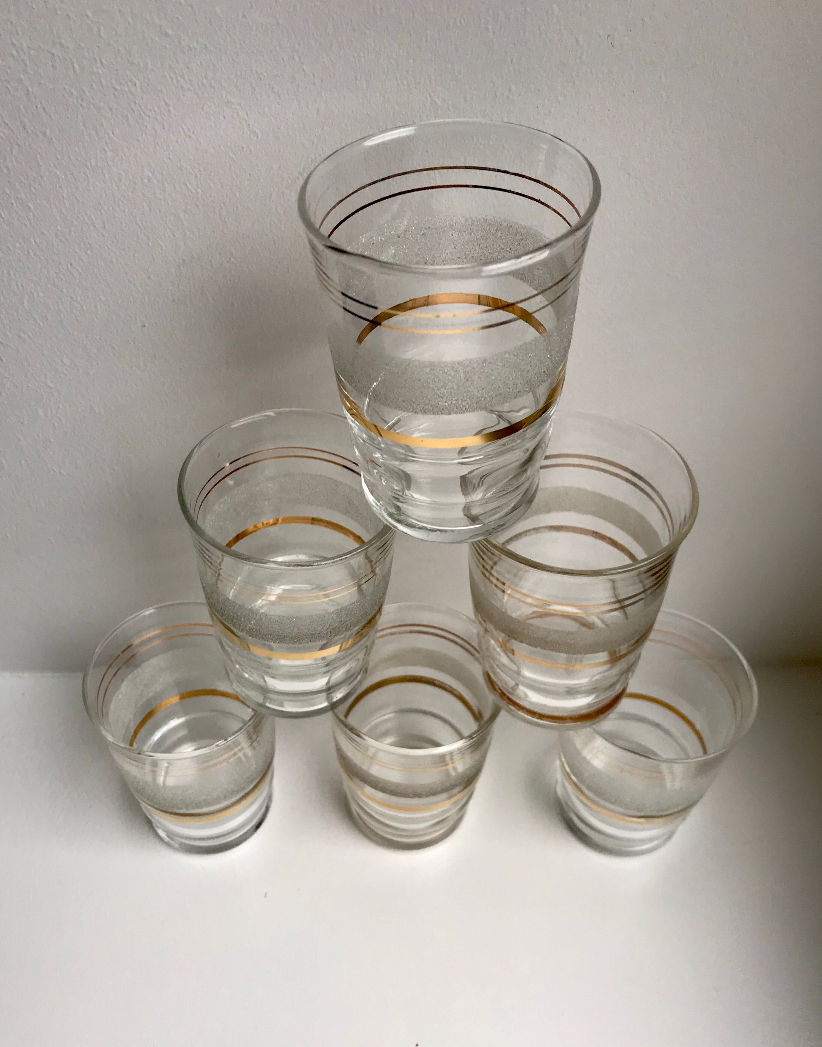 Set of 6 granite glasses with golden edging 50s-60s