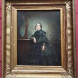 Portrait de maître d'une femme élégante, peinture à l'huile du XIXe siècle