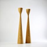 Pair of teak candle holders