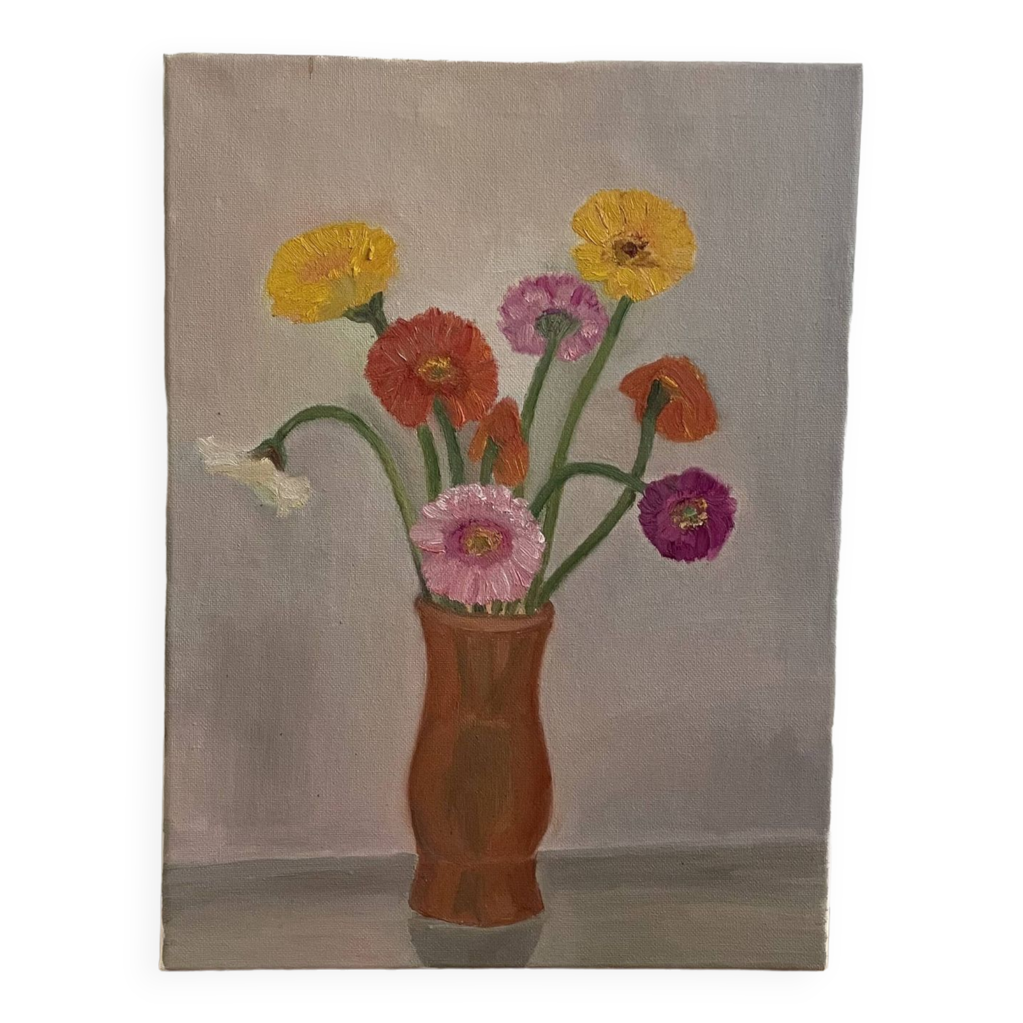 Tableau bouquet, peinture sur toile