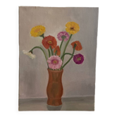 Tableau bouquet, peinture sur toile