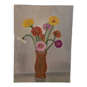 Tableau bouquet, peinture sur toile