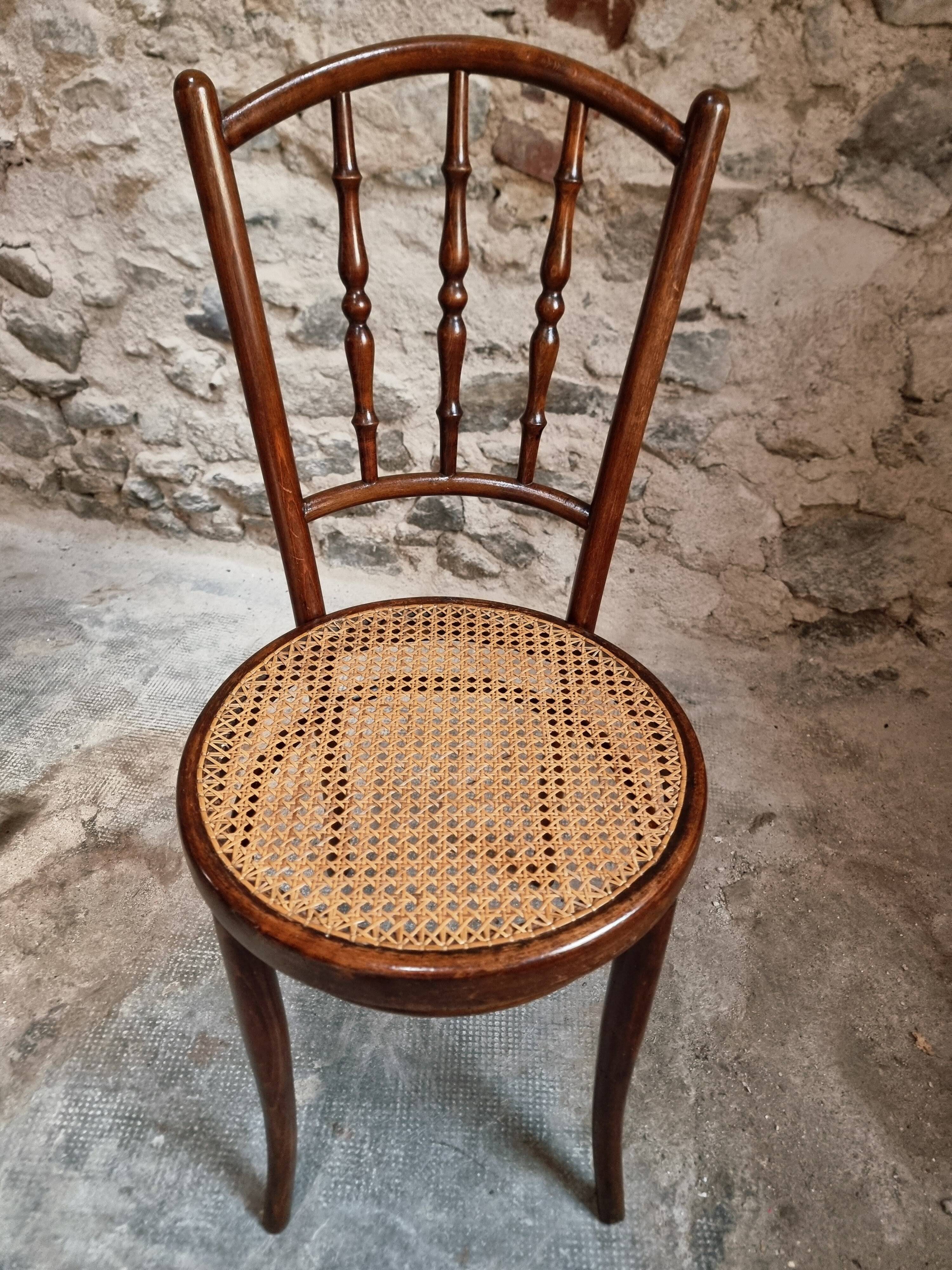 2 chaises bistrot viennoises Kohn antiques en bois courbé et cannage, Autriche vers 1900–1930