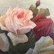 Painting oil on wood flowers bouquet of old roses 1930 signed