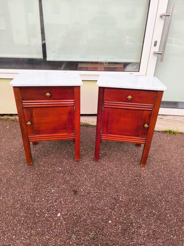 Lot de 2 table de chevet bois et marbre