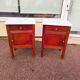 Set of 2 wooden and marble bedside tables.