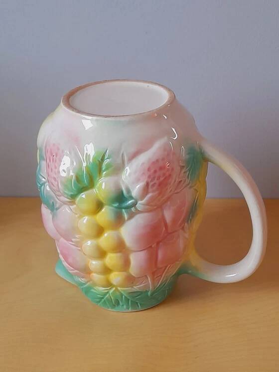 1960s fruit slipware jug