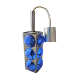 Blue glass / chrome hanging light / 1980s / Temde Swiss