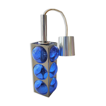 Blue glass / chrome hanging light / 1980s / Temde Swiss