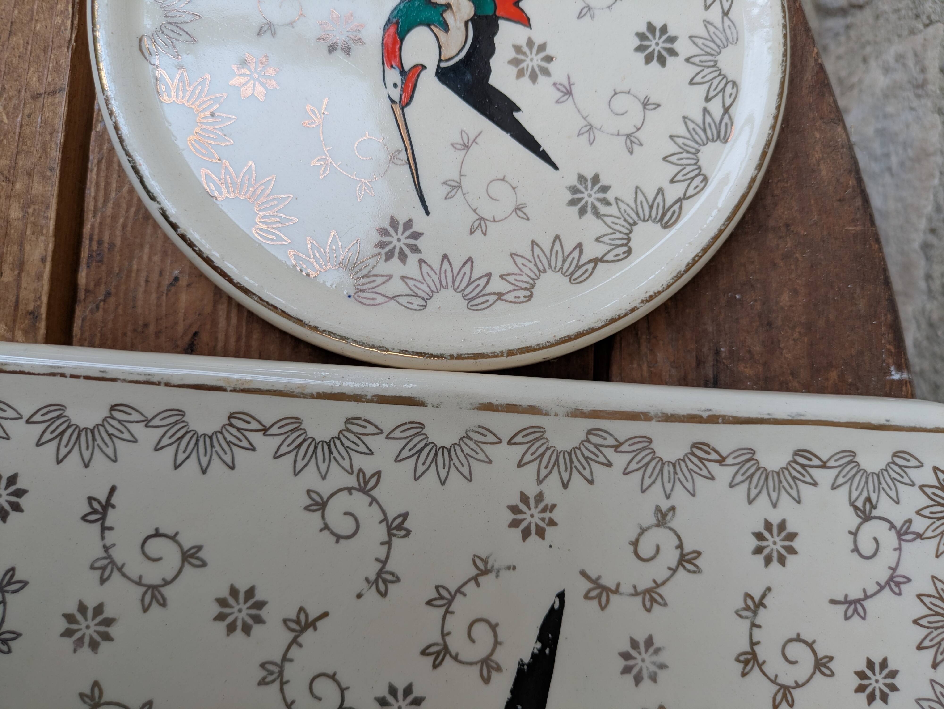 Dessous de plat et 2 dessous de bouteille Longwy modèle Chypre