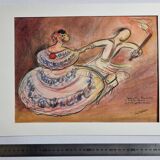 Original pastel signed by Jean Target, Mexican folk dance, 30x40 cm