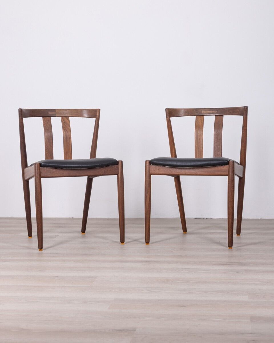 Pair of Vintage 60's Chairs in Teak Wood and Leather Danish Design