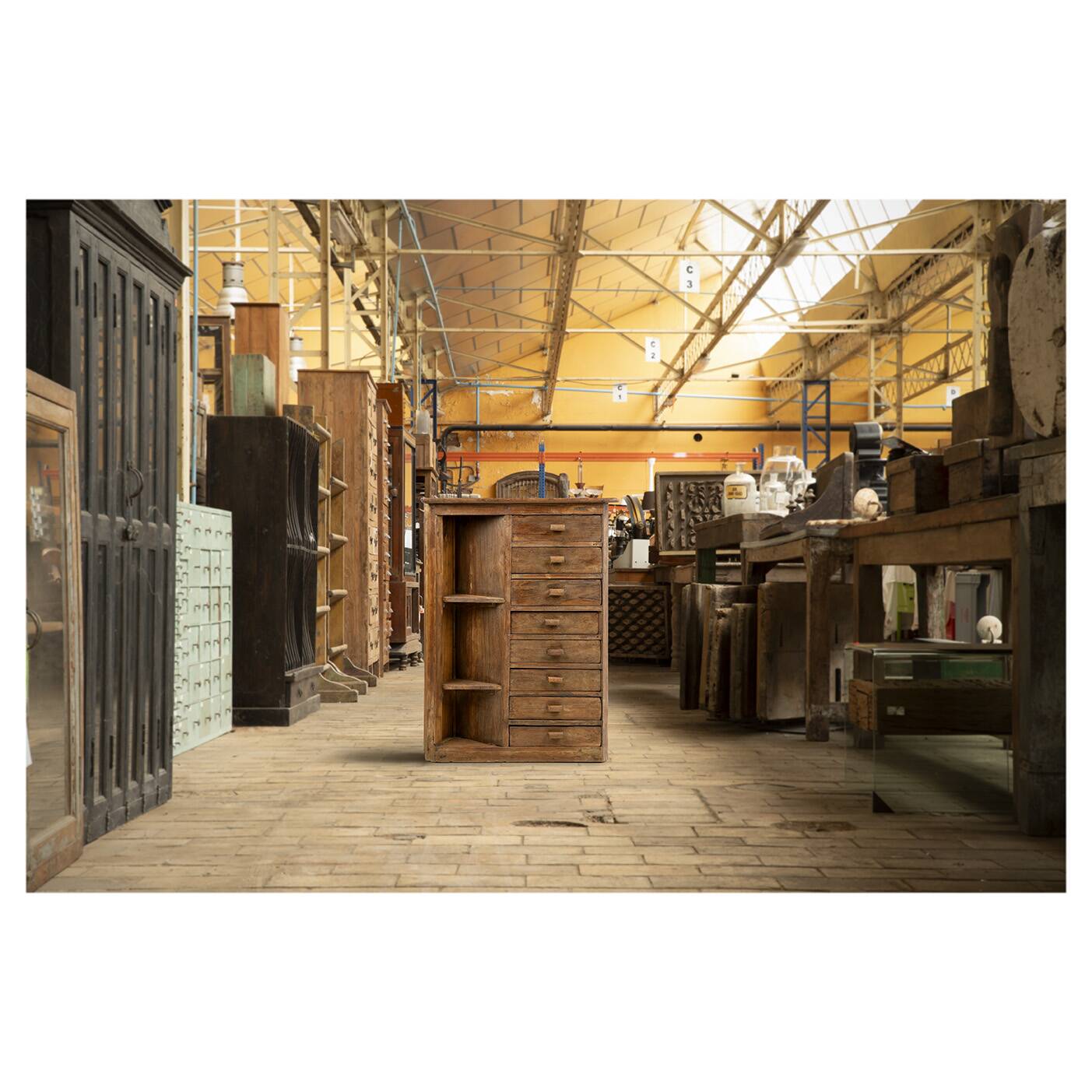 Wooden corner cabinet with 8 drawers