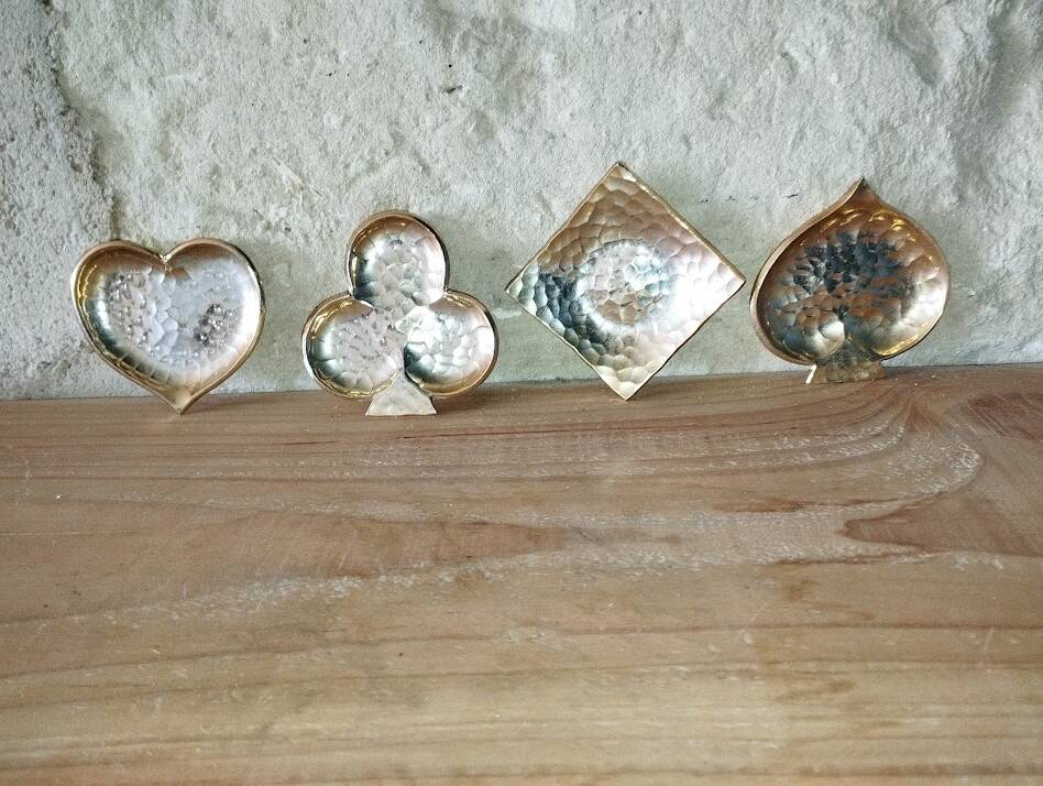 Set of 4 Jie Gantofta enamelled brass ashtrays – playing cards – desi