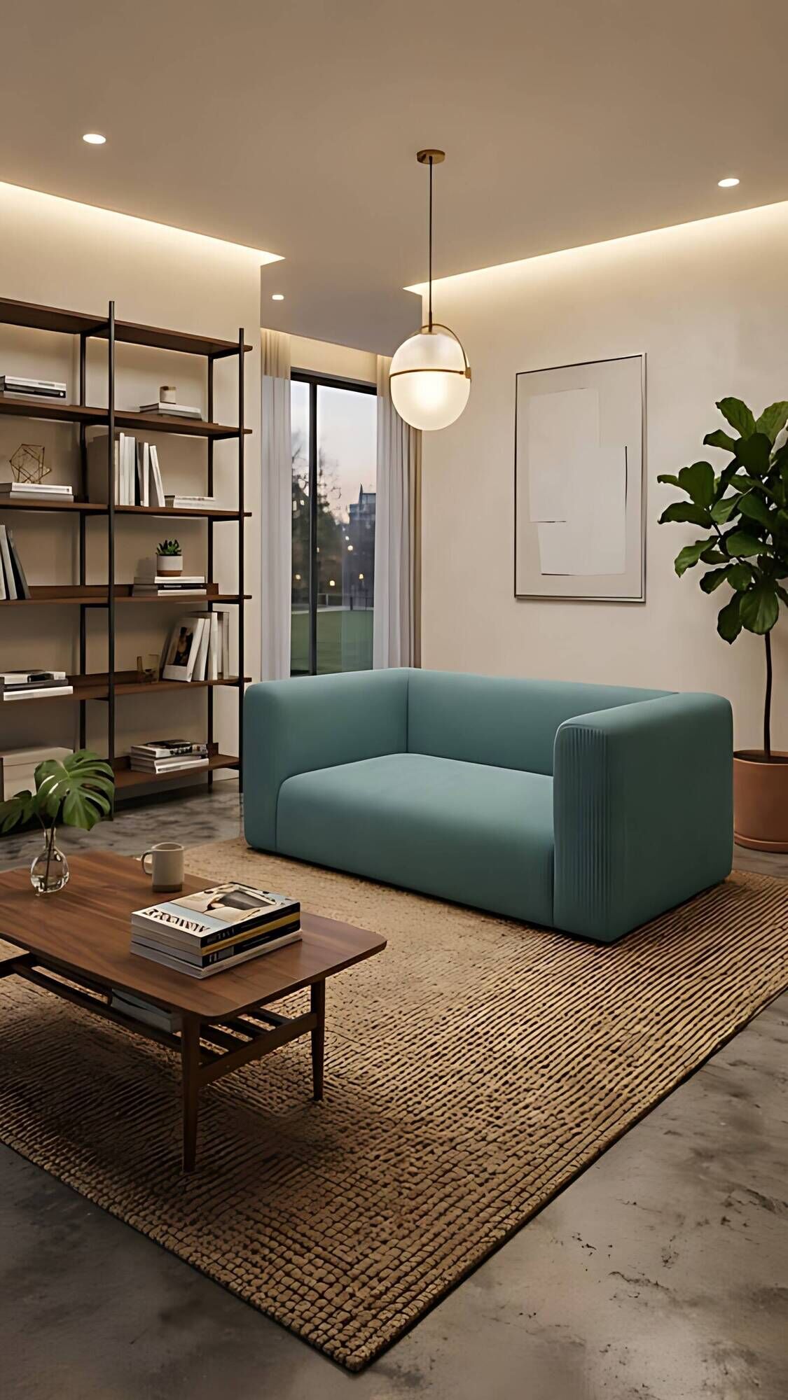 Rectangular blue velvet sofa