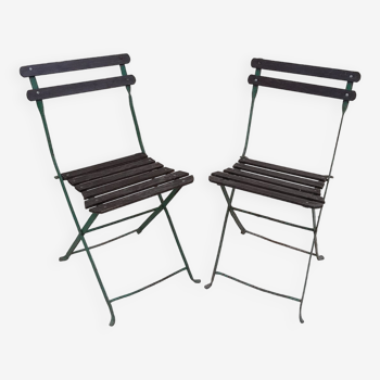 Pair of foldable garden bistro chairs antique