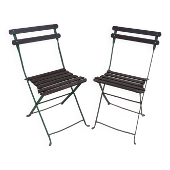 Pair of foldable garden bistro chairs antique