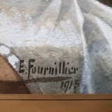 Watercolor "les grenades" signed e. fournillier 1915, in gilded wood frame, still life, perpignan 66