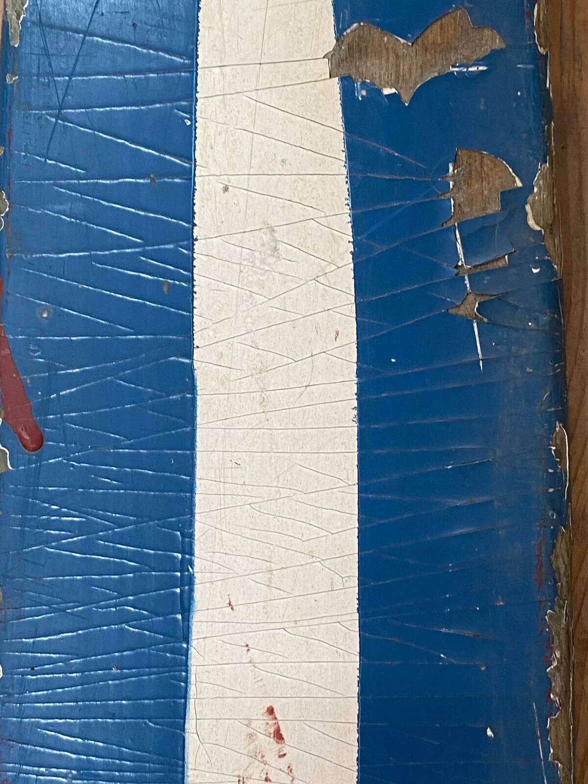 Old Pair of Vintage Blue & White Wooden Skis Mountain Chalet Decor - 218 cm