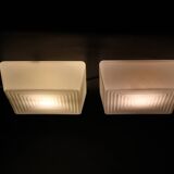 1970s Pair of Milky Glass Square Ceiling Lights, Czechoslovakia