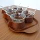 Swedish teak tray with tea cups by Jie Gantofta, 1960s, set of 7.