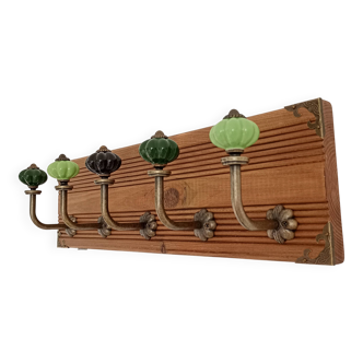 Wall coat rack with 5 hooks - handmade - multicoloured
