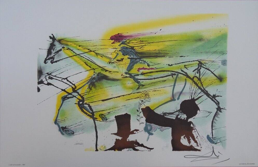 Salvador Dali : Les Chevaux, Le Cheval de course - Lithographie signée