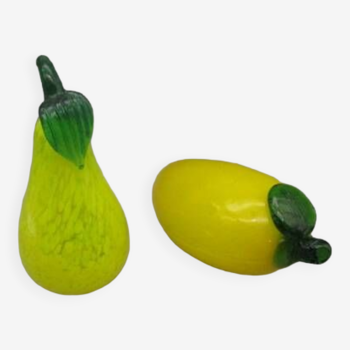 2 Old decorative glass fruits: pear and mango