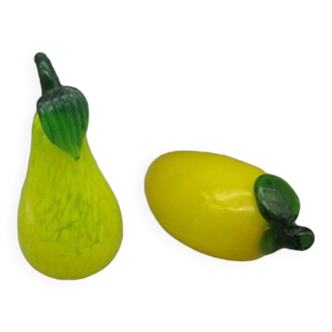 2 Old decorative glass fruits: pear and mango