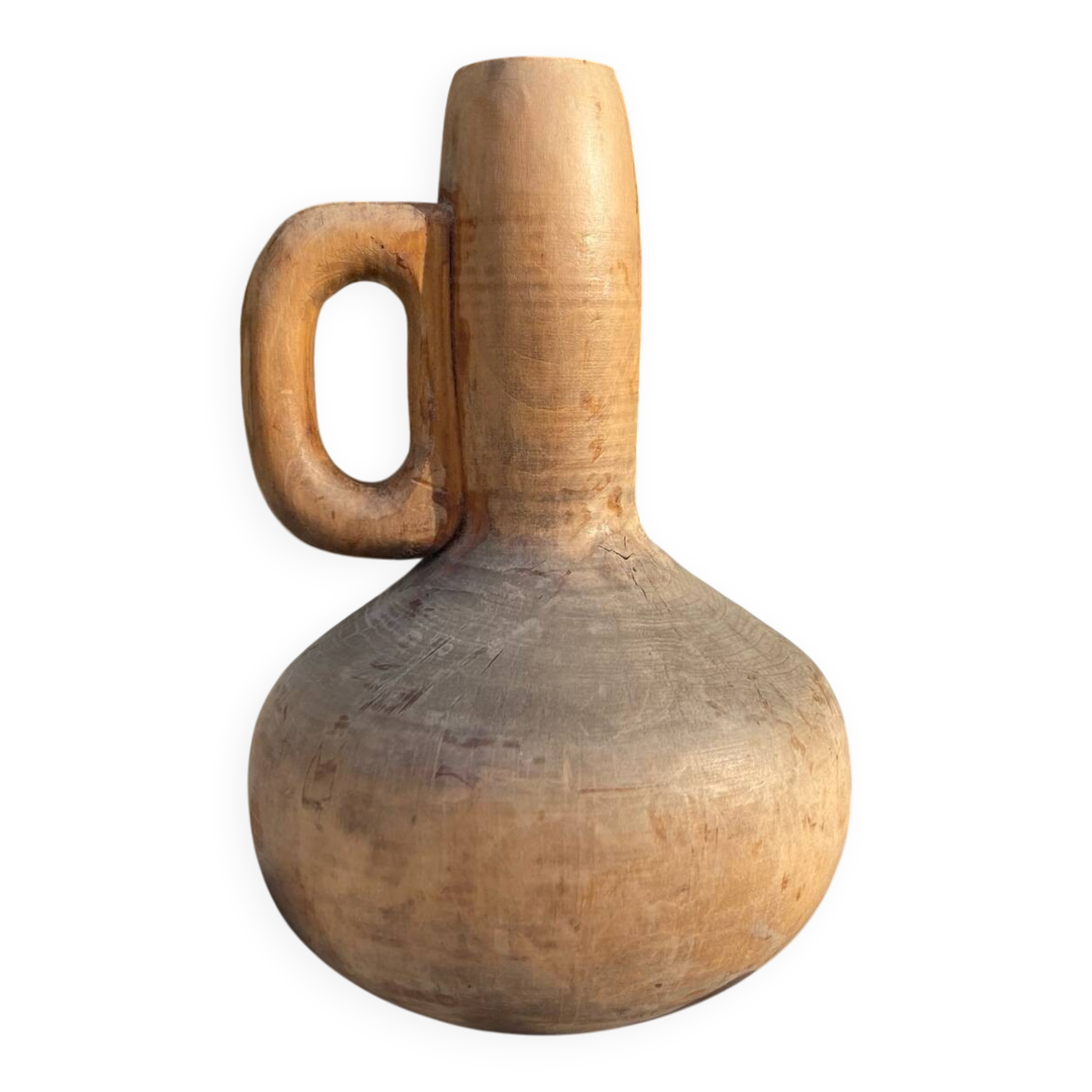 Wooden vase, brutalist, wabi-sabi, vintage craftsmanship.